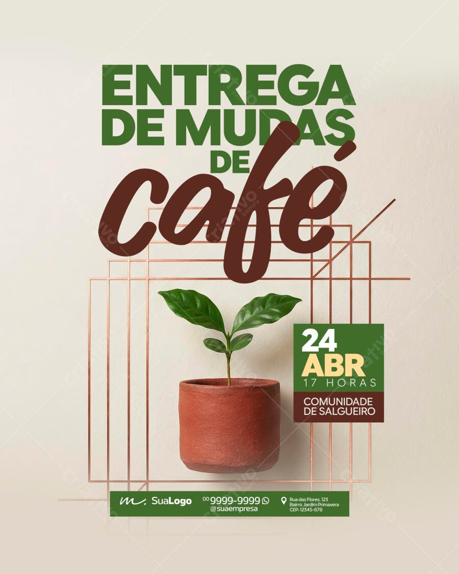 Post Instagram Entrega Mudas Café Abril PSD Editável