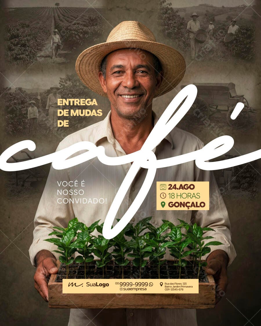 Post Instagram Entrega Mudas Café PSD Editável