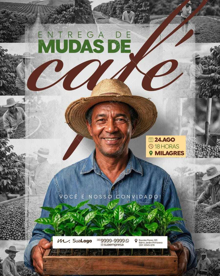 Flyer Entrega Mudas Café Agronegócio PSD Editável