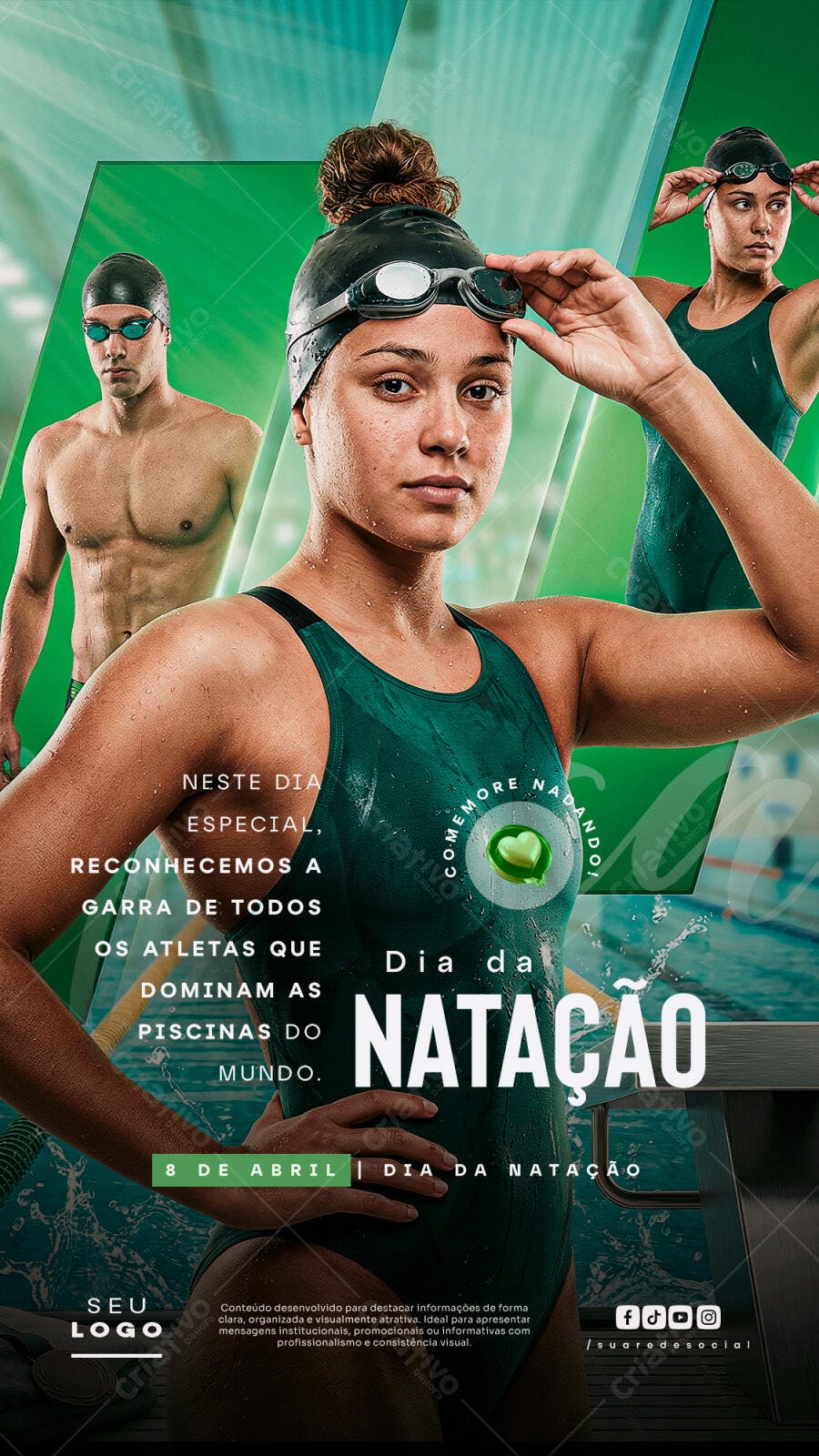 Post Instagram Dia da Natação Academia Fitness PSD Editável