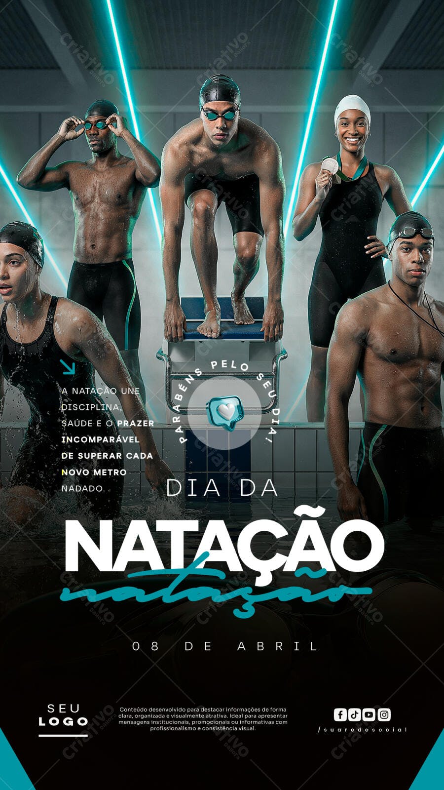 Post Instagram Dia da Natação Academia Fitness PSD Editável