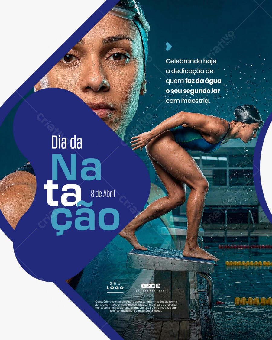 Post Instagram Dia da Natação 8 de Abril PSD Editável