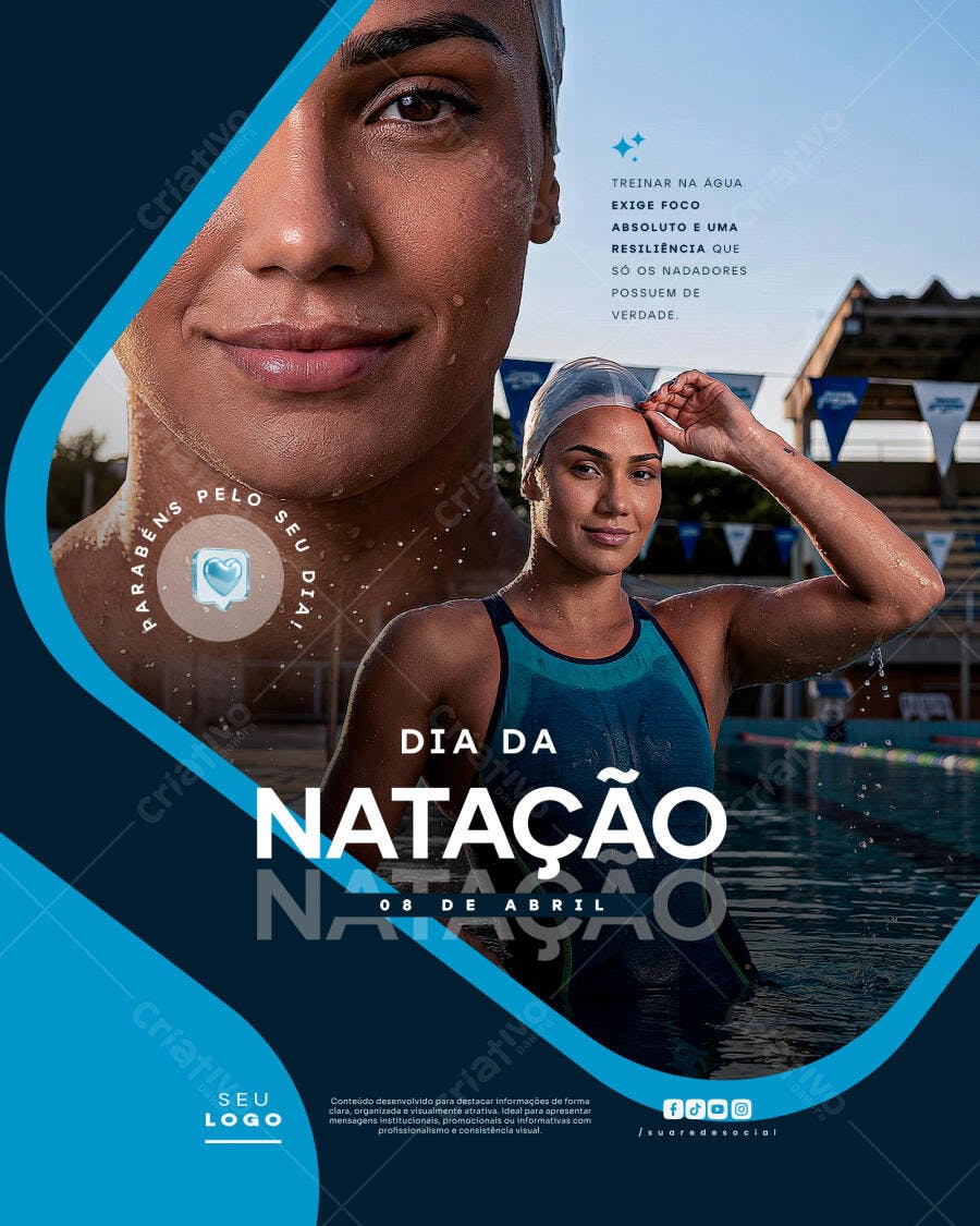 Post Instagram Dia da Natação 08 de Abril PSD Editável