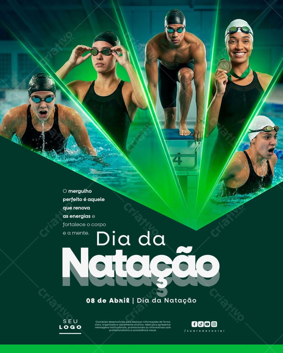Post Instagram Dia da Natação Academia Fitness PSD Editável