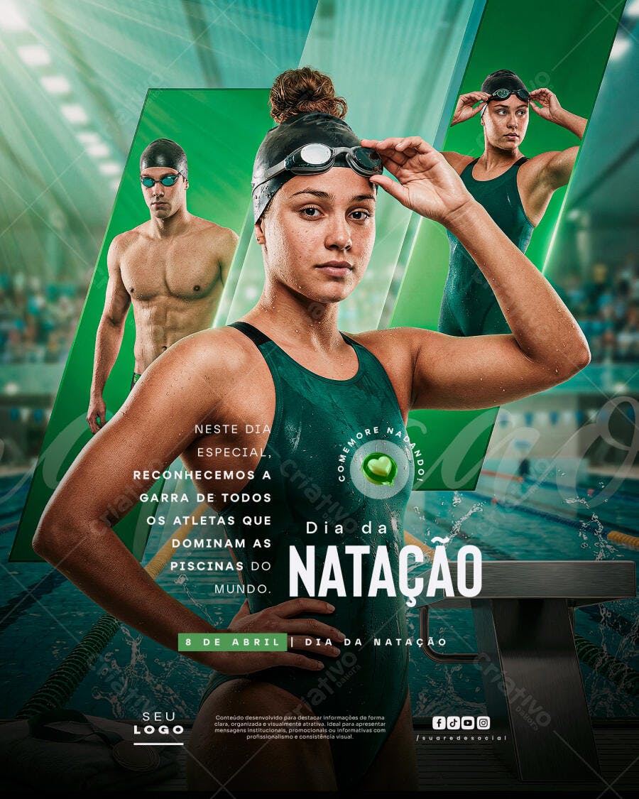 Post Instagram Dia da Natação Academia PSD Editável