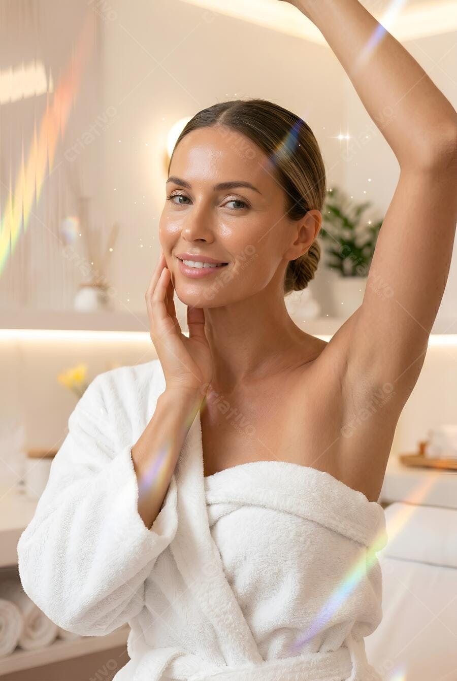 Foto Mulher Sorrindo Rosto e Axila Pós Depilação Spa