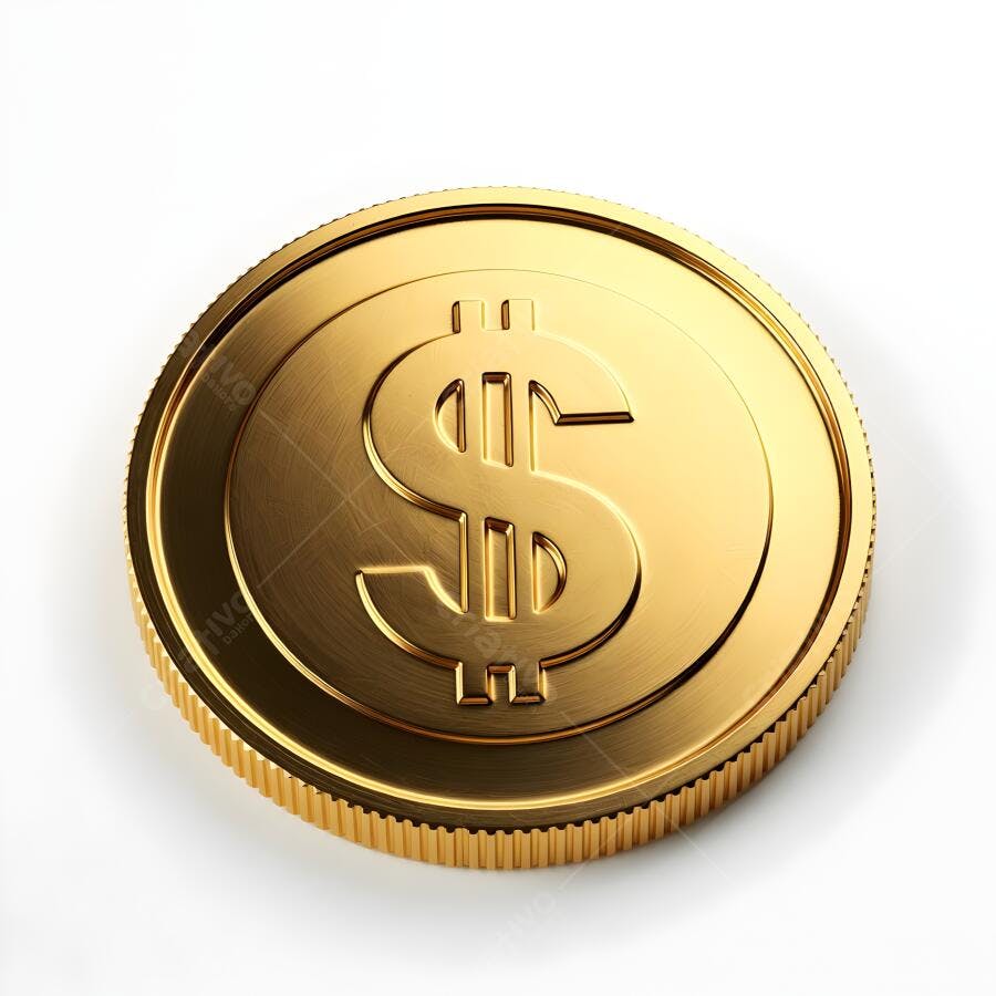 Foto Moeda Dólar Dourada Símbolo Financeiro Fundo Branco