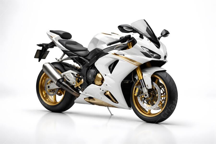 Foto Moto Esportiva Branca Dourada Estúdio Fundo Branco