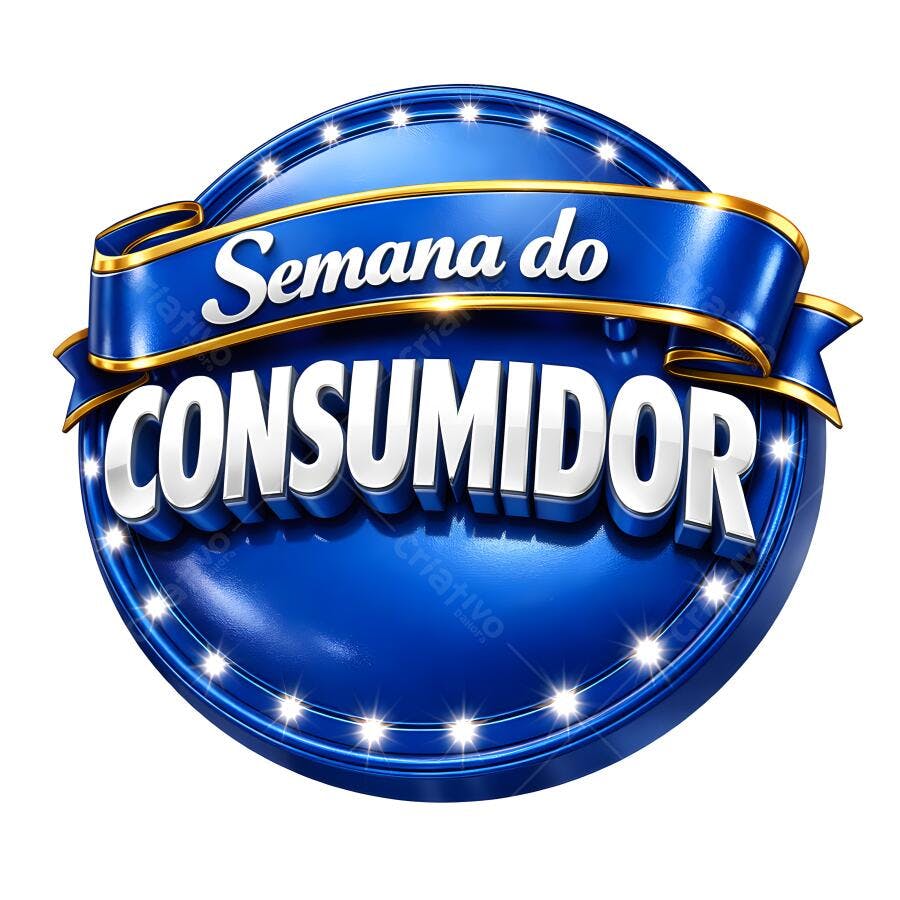 Selo Semana do Consumidor 3D Azul e Dourado Brilhante