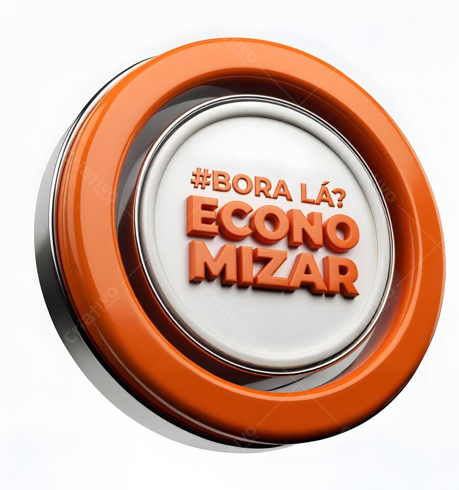 Botão 3D Bora Lá Economizar Laranja e Branco