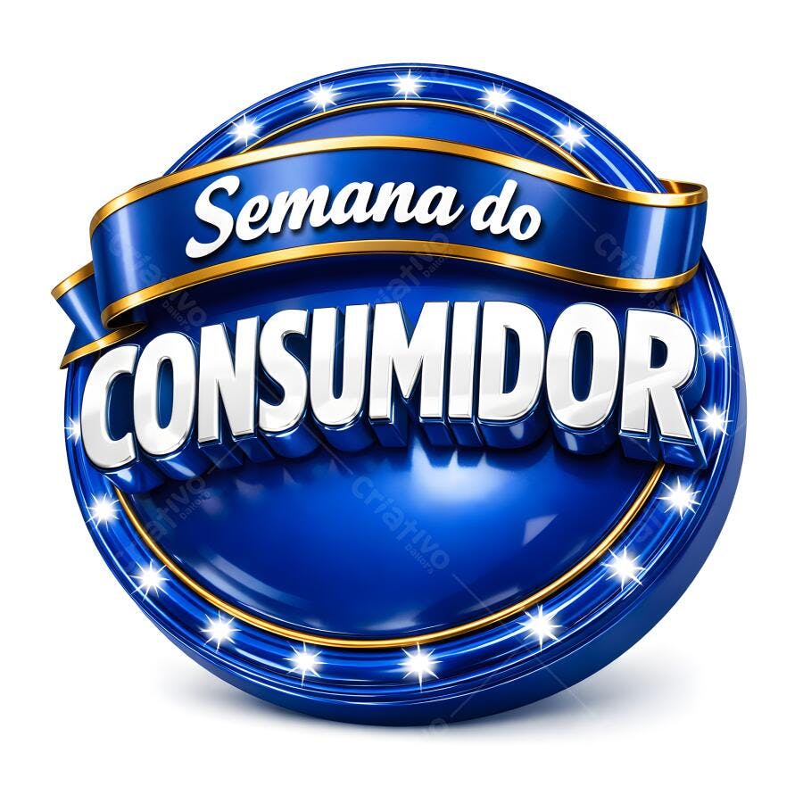 Selo 3D Semana do Consumidor Azul Dourado Brilhante