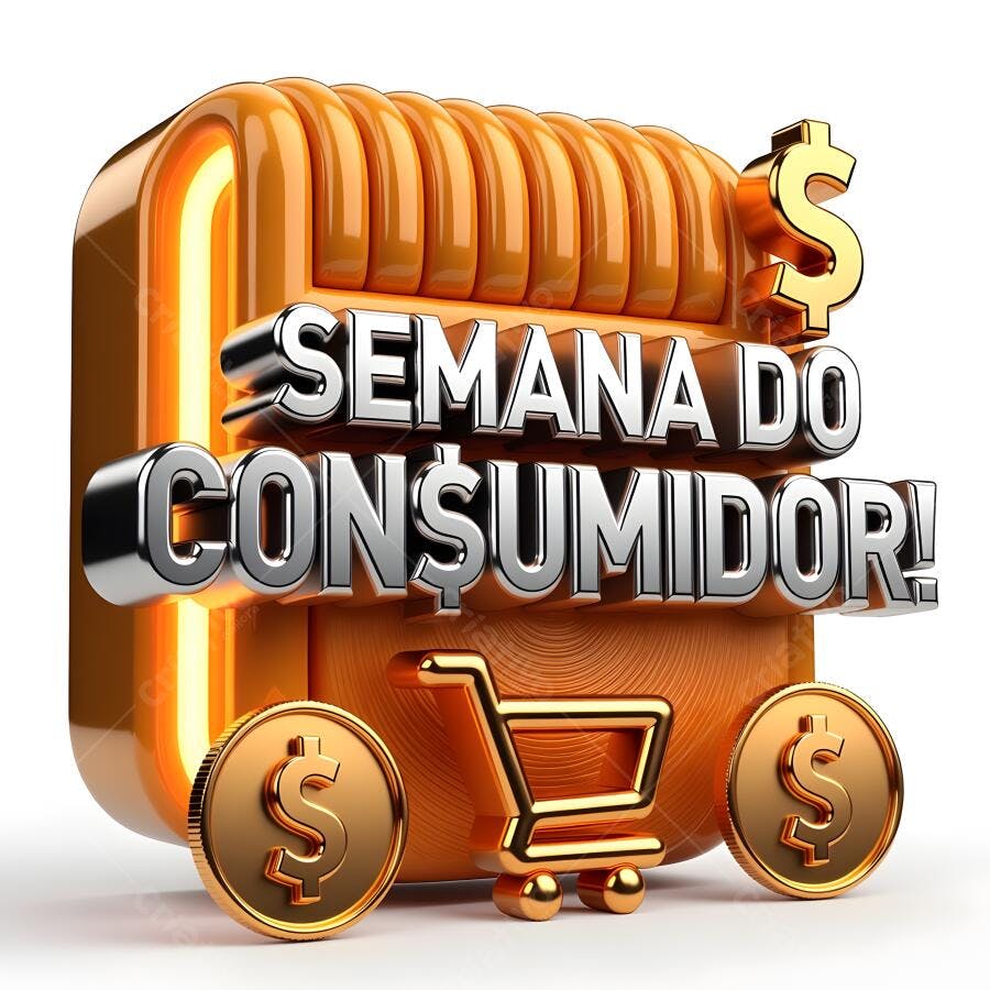 Semana do Consumidor 3D Ilustração Carrinho Moedas Douradas
