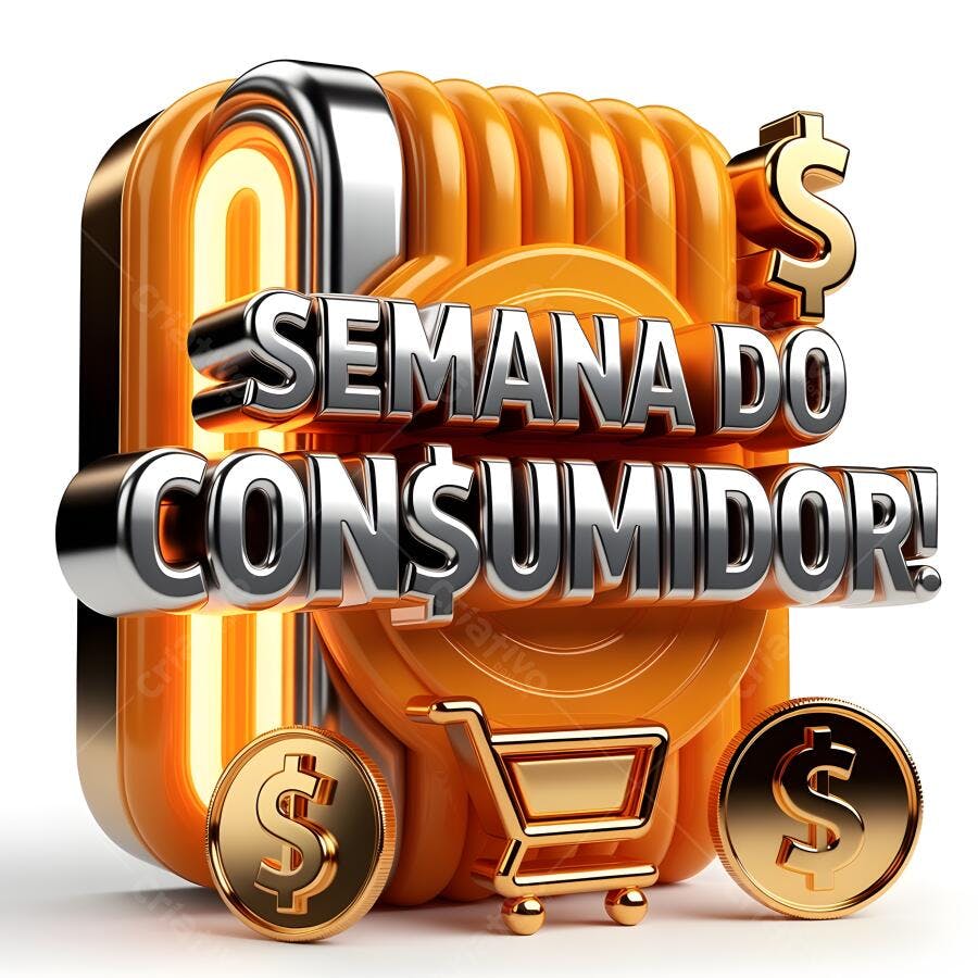 Semana do Consumidor Dourado e Prata 3D Render