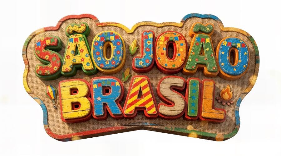 Logo São João Brasil Textura Rústica Colorida Fundo Branco