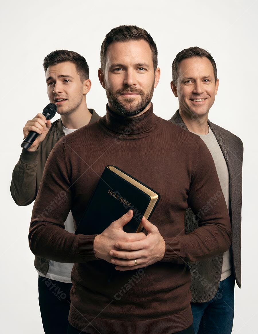 Foto Homens Cristãos Bíblia Microfone Adoração Estúdio