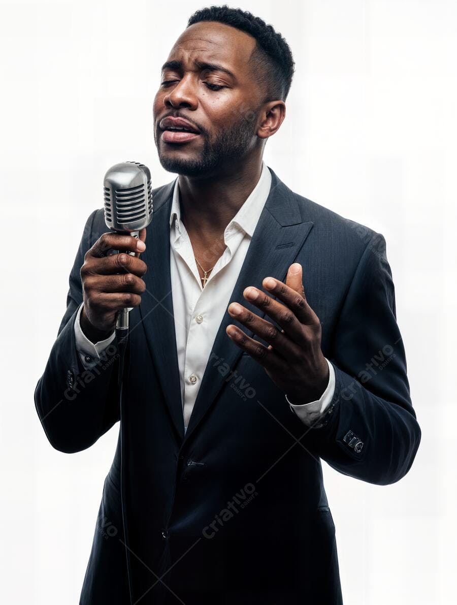 Foto Homem Negro Cantando Microfone Vintage Estúdio