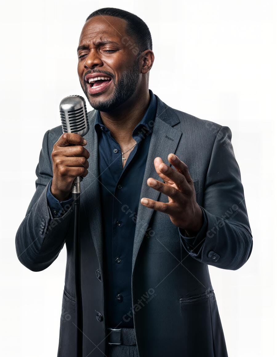 Foto Homem Negro Cantando Microfone Vintage Estúdio