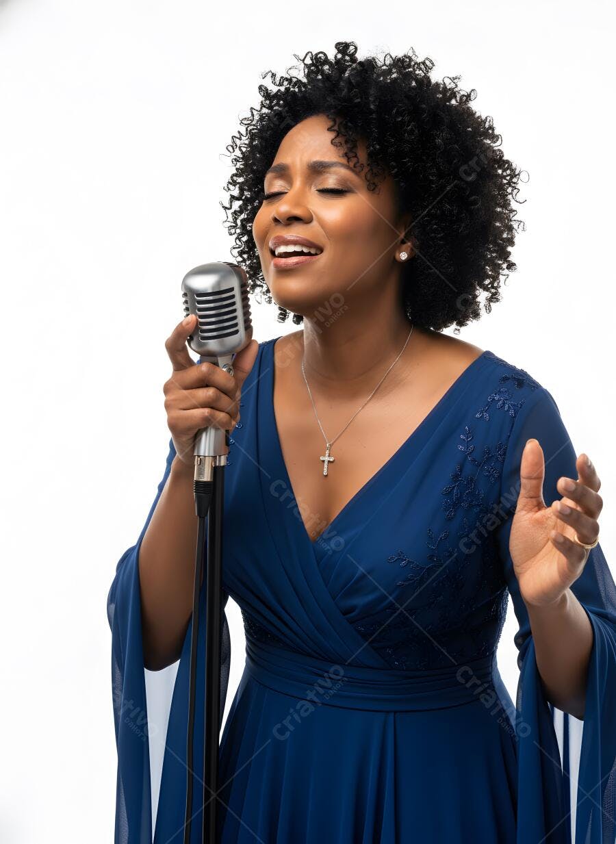 Foto Mulher Negra Cantando Microfone Vintage Estúdio