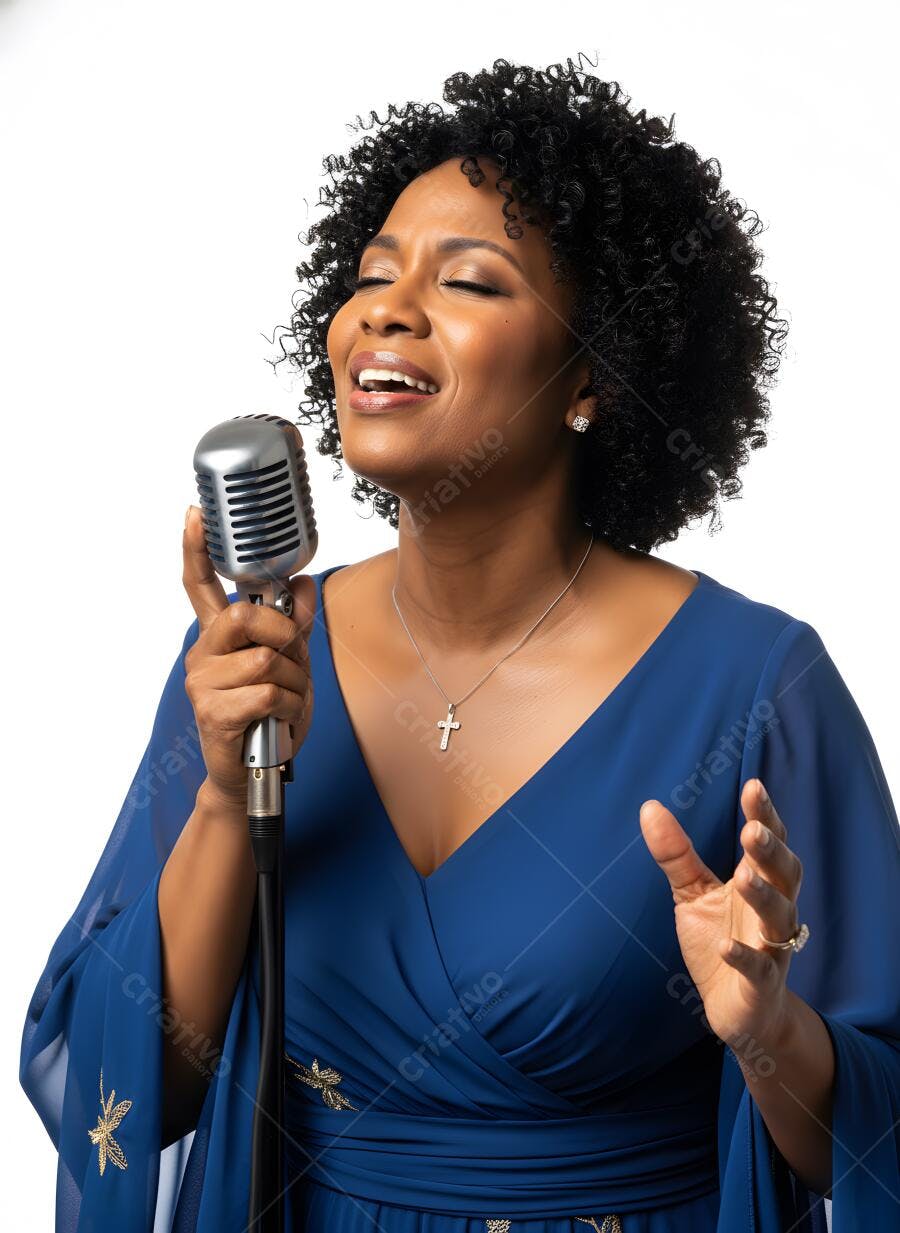 Foto Mulher Negra Cantando Microfone Vintage Estúdio