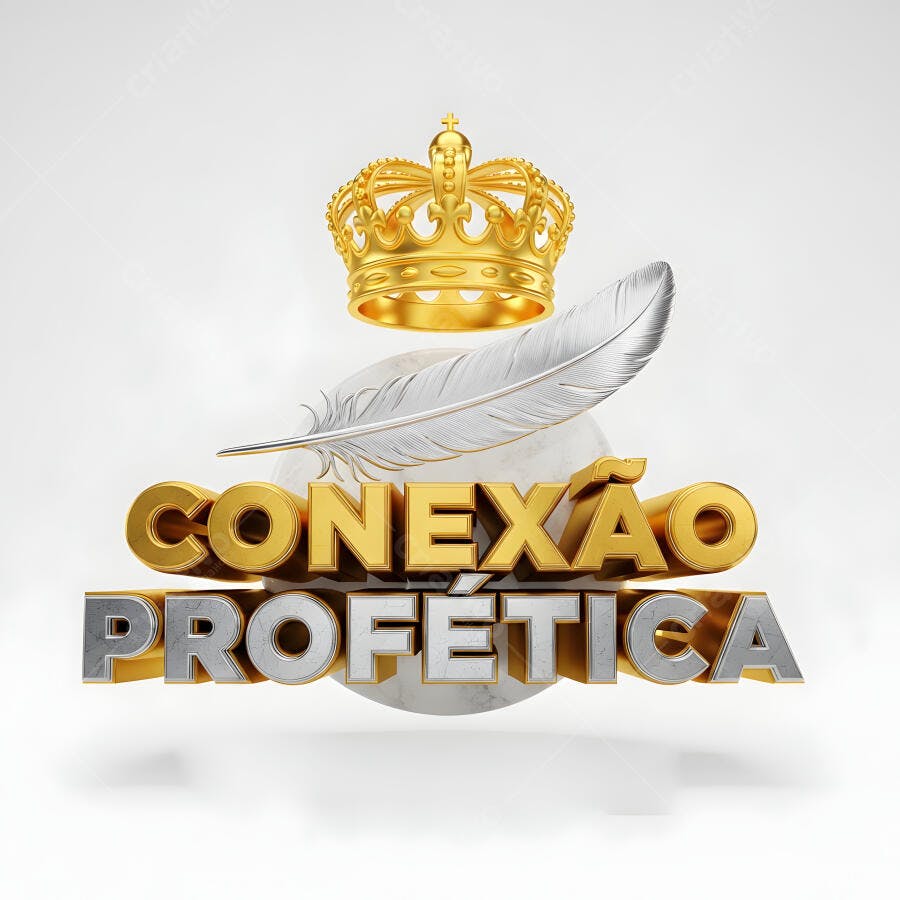 Logo Conexão Profética Coroa Pena Dourada 3D