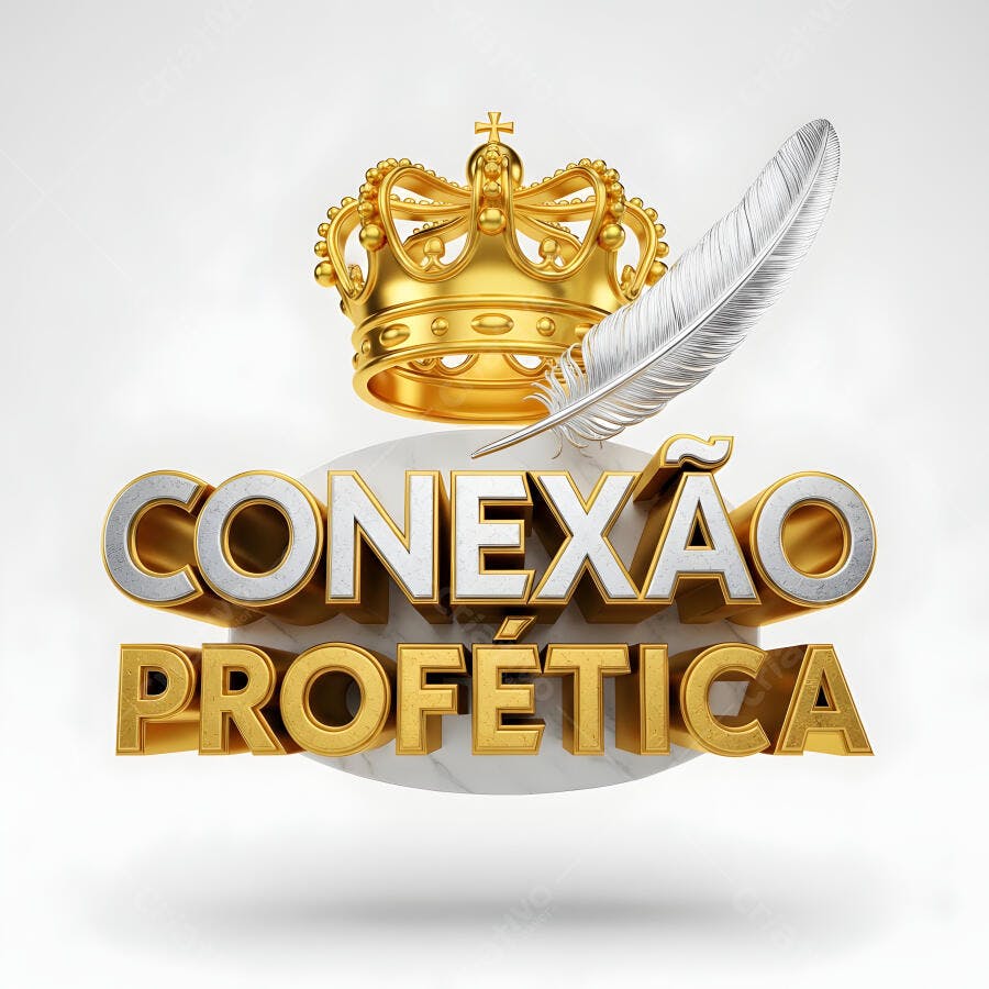Logo Conexão Profética Coroa Dourada Pena Branca 3D