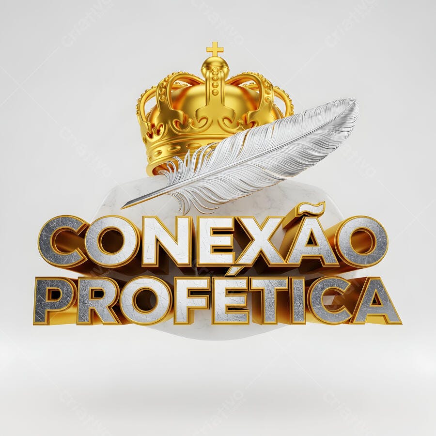 Conexão Profética Coroa Dourada Pena Branca 3D