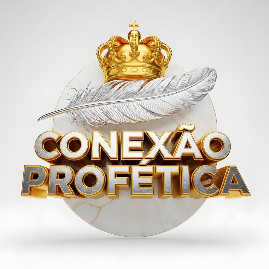 Conexão Profética Coroa Dourada Pena Branca 3D