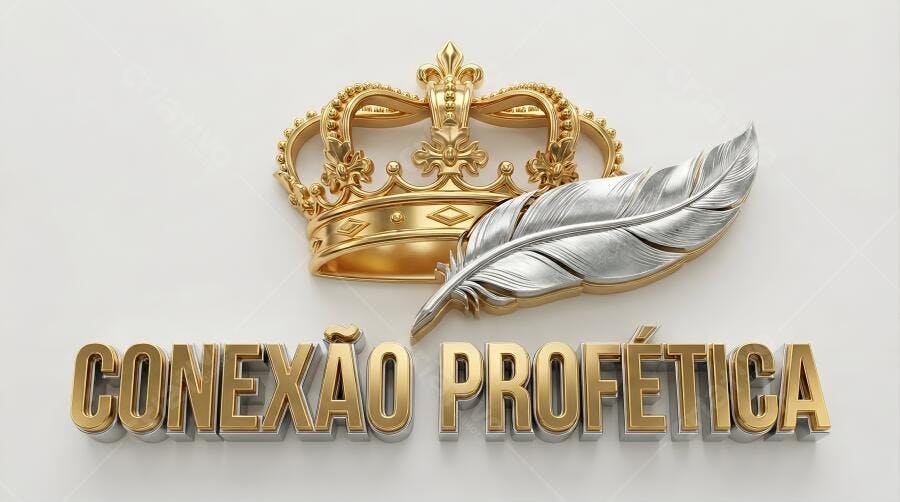 Conexão Profética Coroa Dourada Pena Prateada 3D
