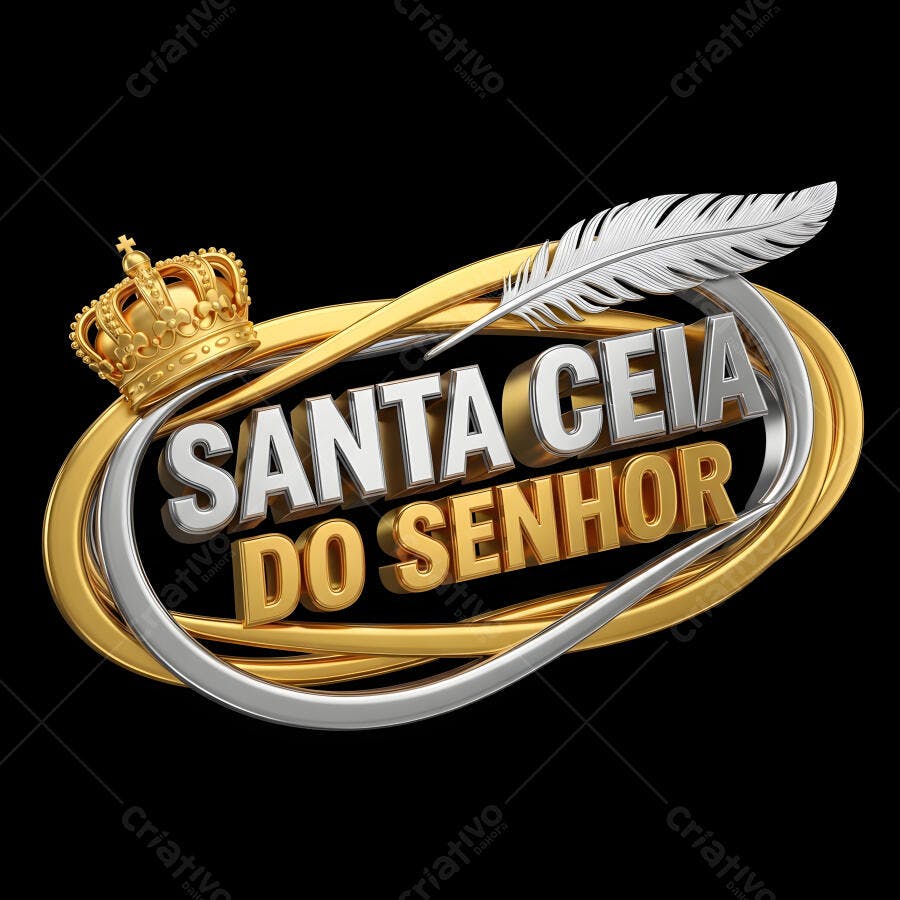 Logo Santa Ceia do Senhor Coroa Pena Dourado Prata 3D