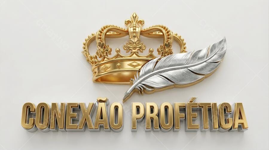 Foto Coroa Dourada Pena Prateada Conexão Profética 3D