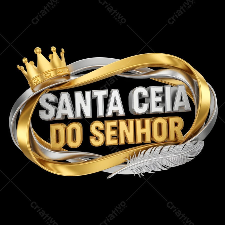 Logo Santa Ceia do Senhor Coroa Dourada Pena Prata 3D