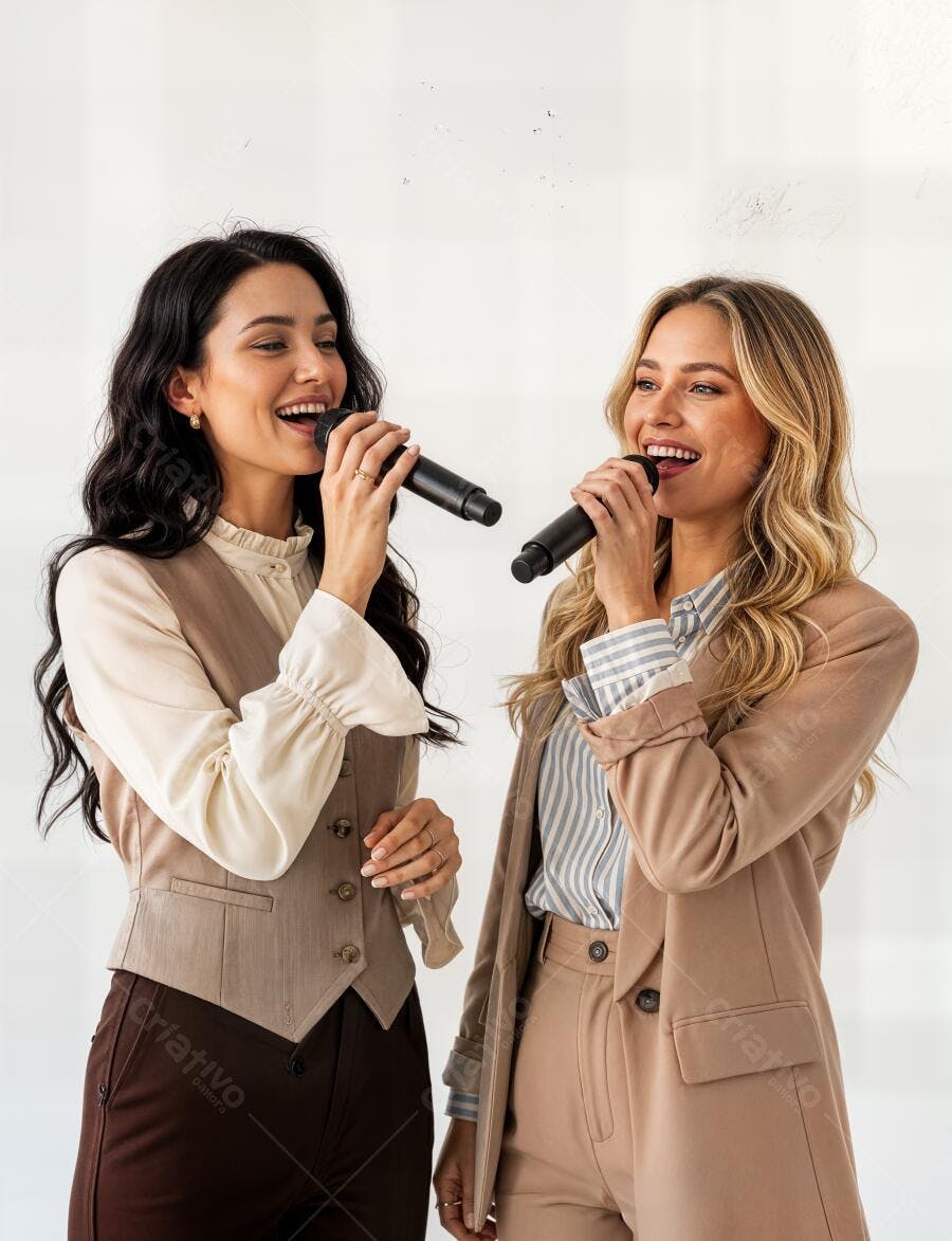 Foto Mulheres Cantando Karaokê Microfone Sorrindo