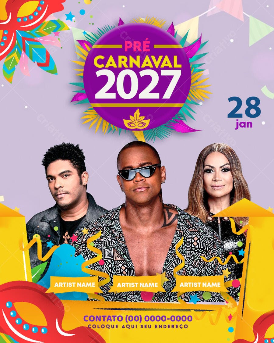 Flyer Pré-Carnaval 2027 Festa Evento PSD Editável