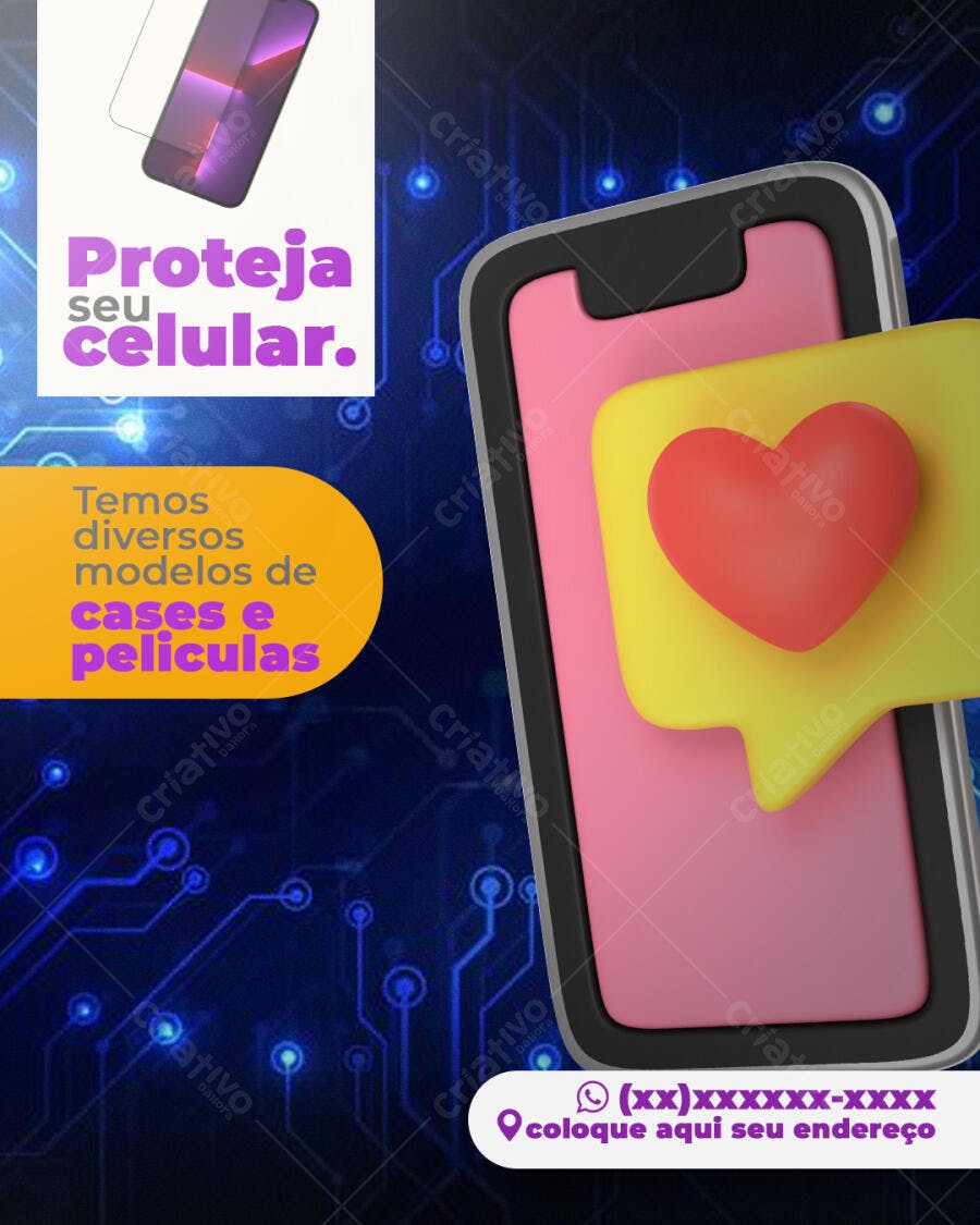 Post Instagram Loja Celular Capas Películas PSD Editável