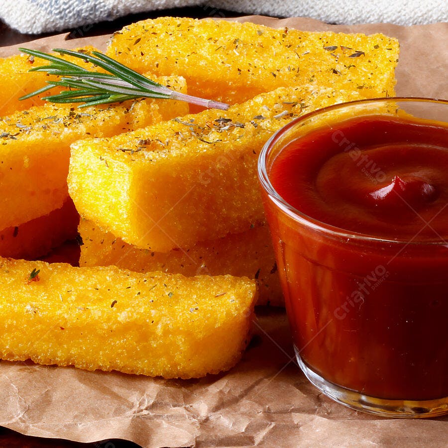 Foto Polenta Frita Crispy com Alecrim e Ketchup Molho