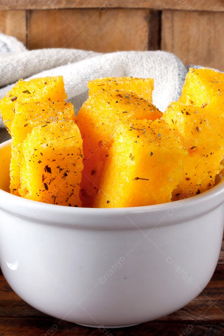 Foto Polenta Frita Cubos Temperados Tigela Branca