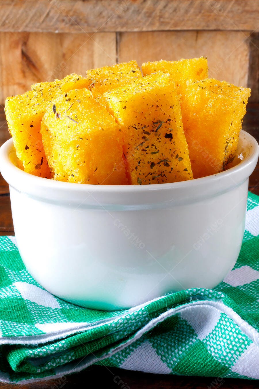 Foto Polenta Frita Cubos Temperados Tigela Branca