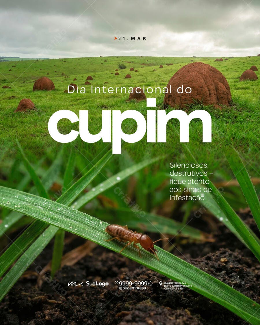 Post Instagram Dia Internacional do Cupim 31 Março PSD Editável
