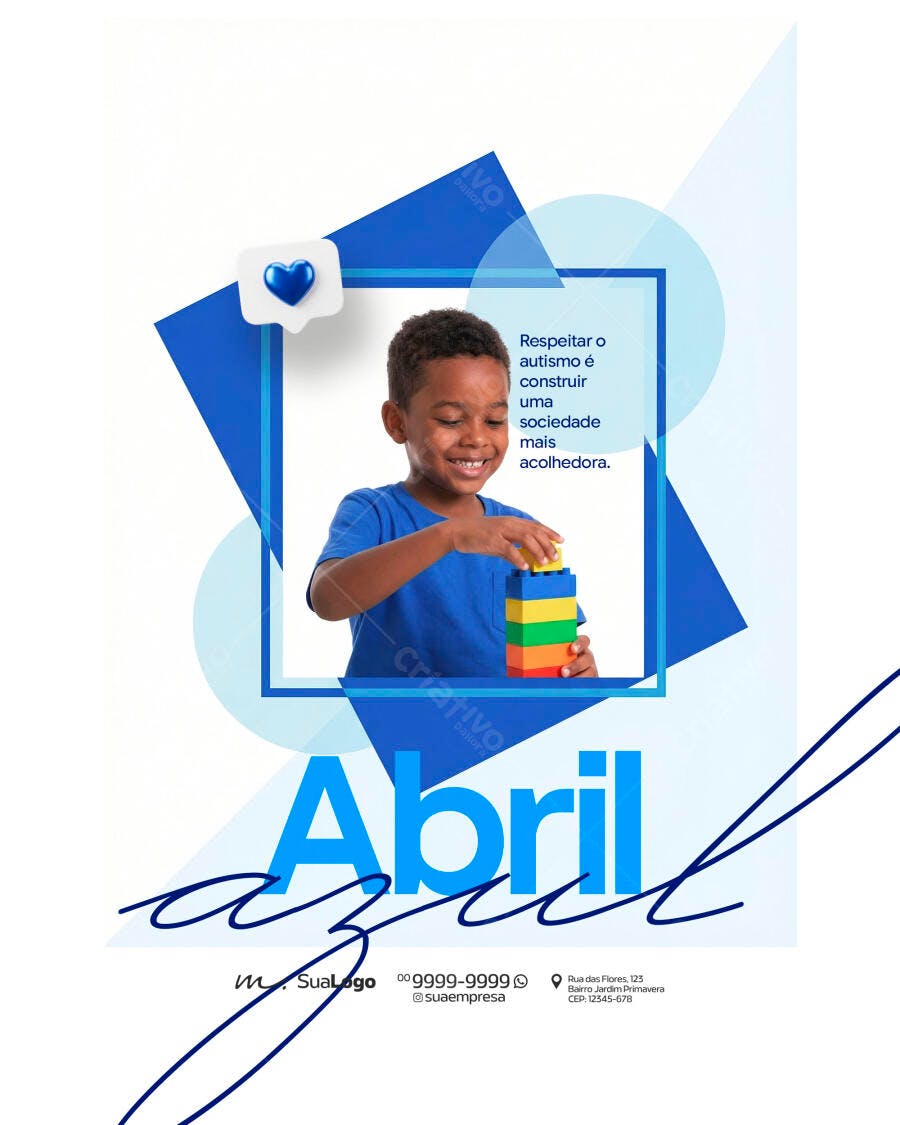 Post Instagram Abril Azul Conscientização Autismo PSD Editável