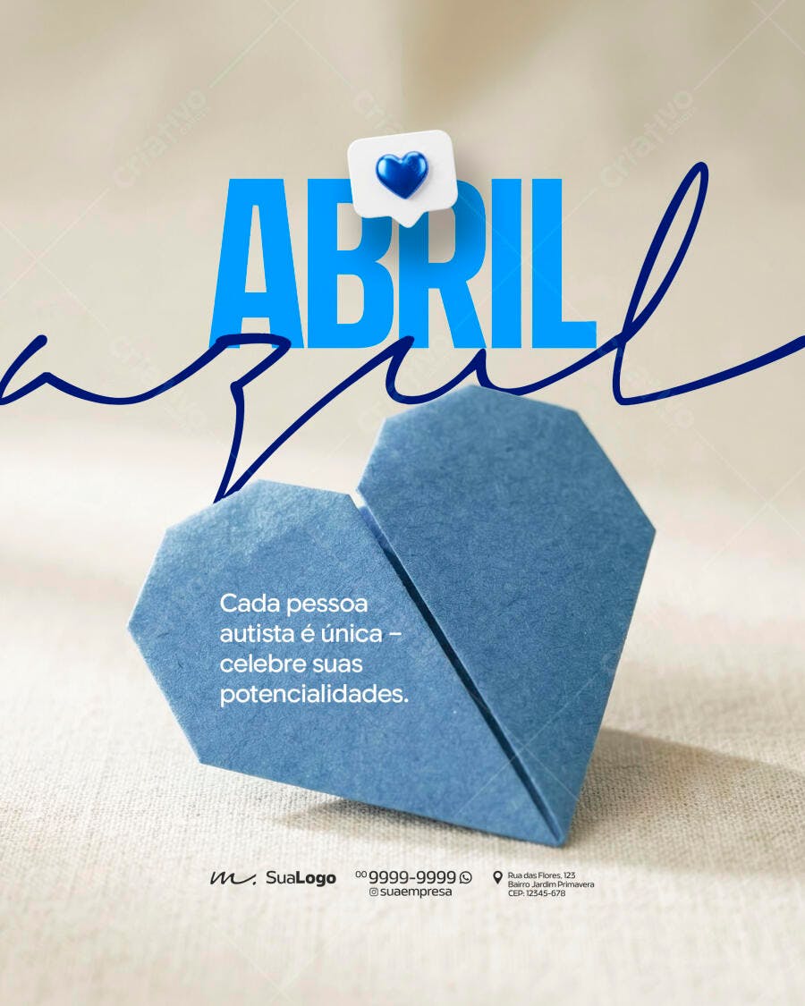 Post Instagram Abril Azul Conscientização Autismo PSD Editável