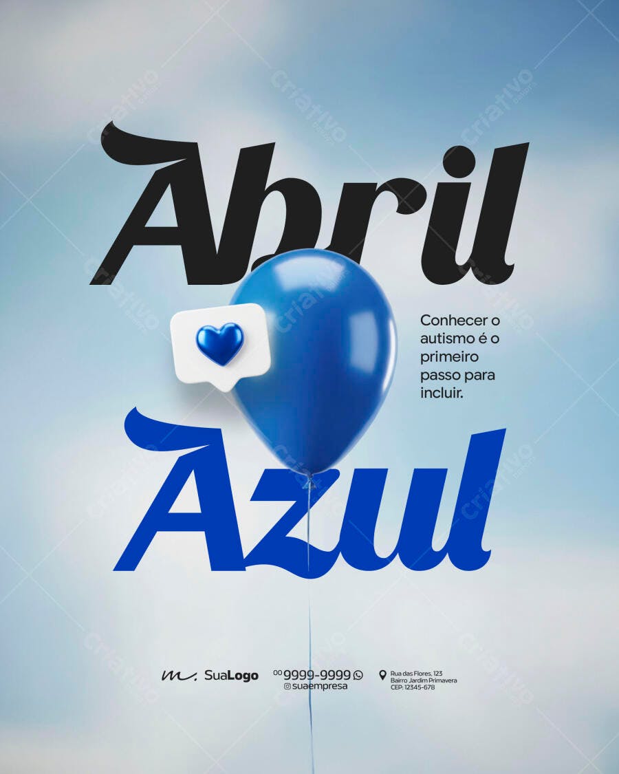 Post Instagram Abril Azul Conscientização Autismo PSD Editável