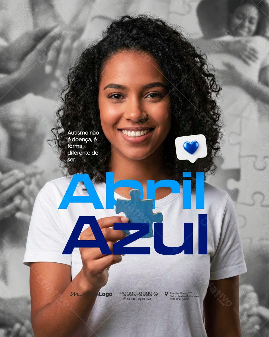 Post Instagram Abril Azul Conscientização Autismo PSD Editável