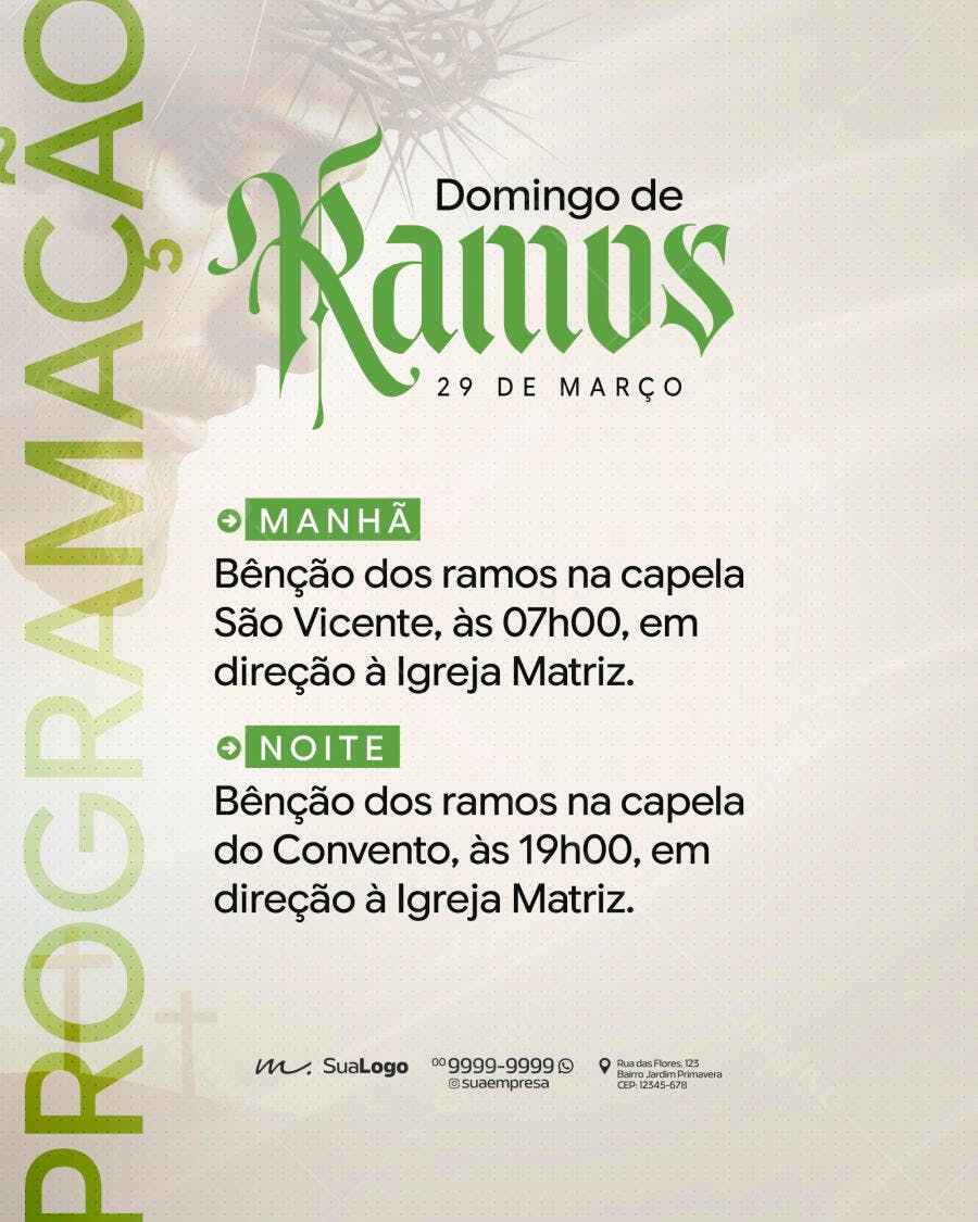 Flyer Domingo de Ramos Programação Igreja PSD Editável