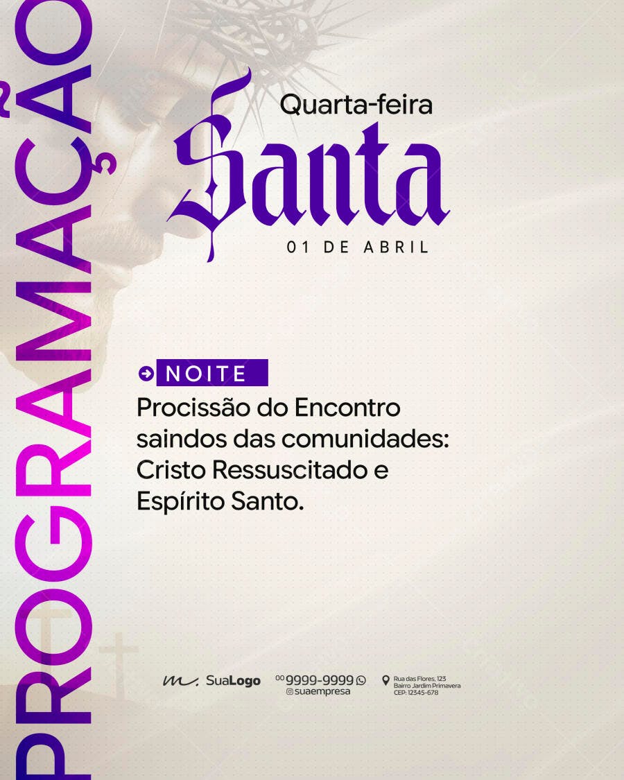 Flyer Semana Santa Programação Páscoa PSD Editável