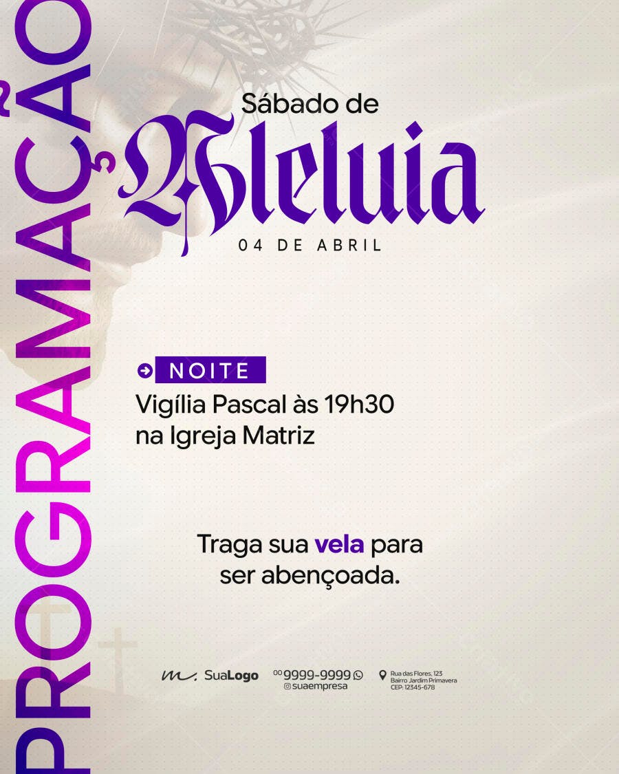 Flyer Sábado de Aleluia Páscoa Igreja PSD Editável