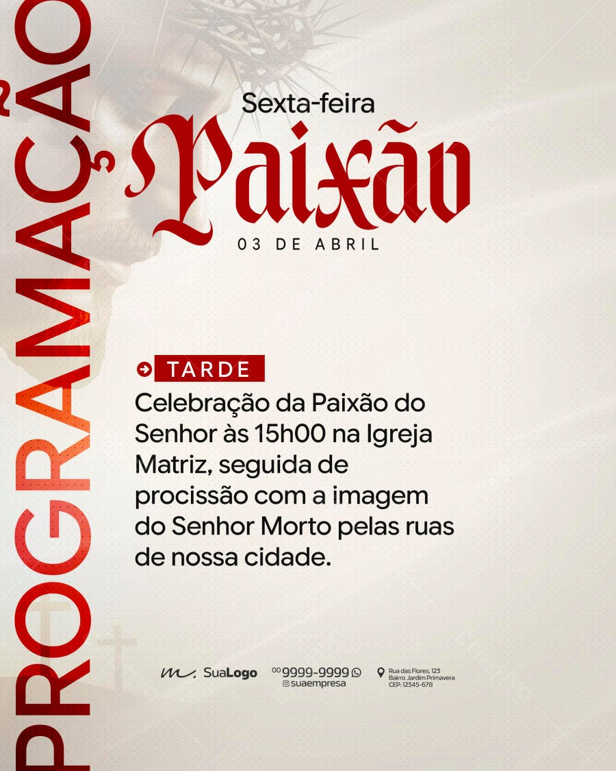 Flyer Sexta-feira Paixão Semana Santa PSD Editável