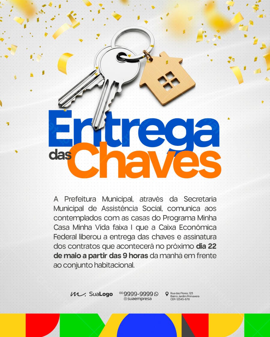 Flyer Entrega de Chaves Imobiliária Minha Casa Minha Vida PSD Editável