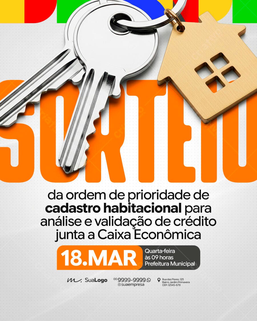 Flyer Sorteio Cadastro Habitacional Imobiliária PSD Editável