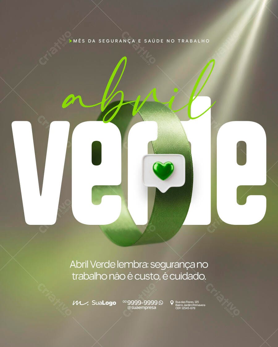 Post Instagram Abril Verde Segurança Trabalho PSD Editável