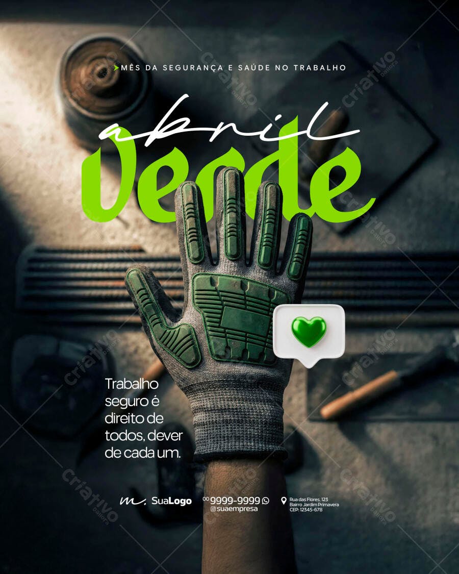 Post Instagram Abril Verde Segurança Trabalho PSD Editável